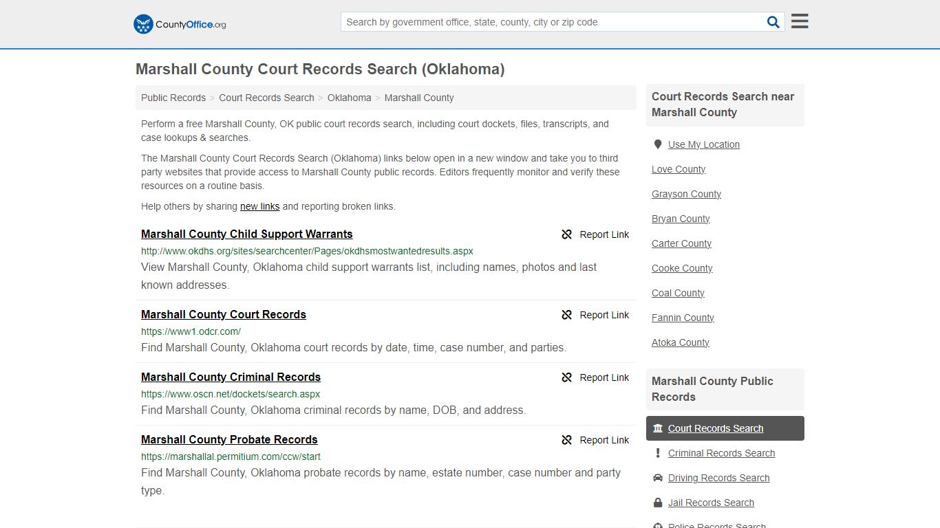 Marshall County Court Records Search (Oklahoma) - County Office