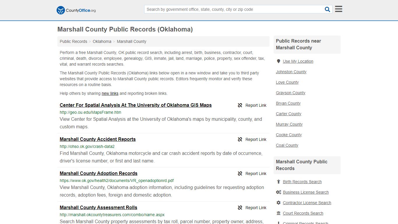 Public Records - Marshall County, OK (Business, Criminal, GIS, Property ...