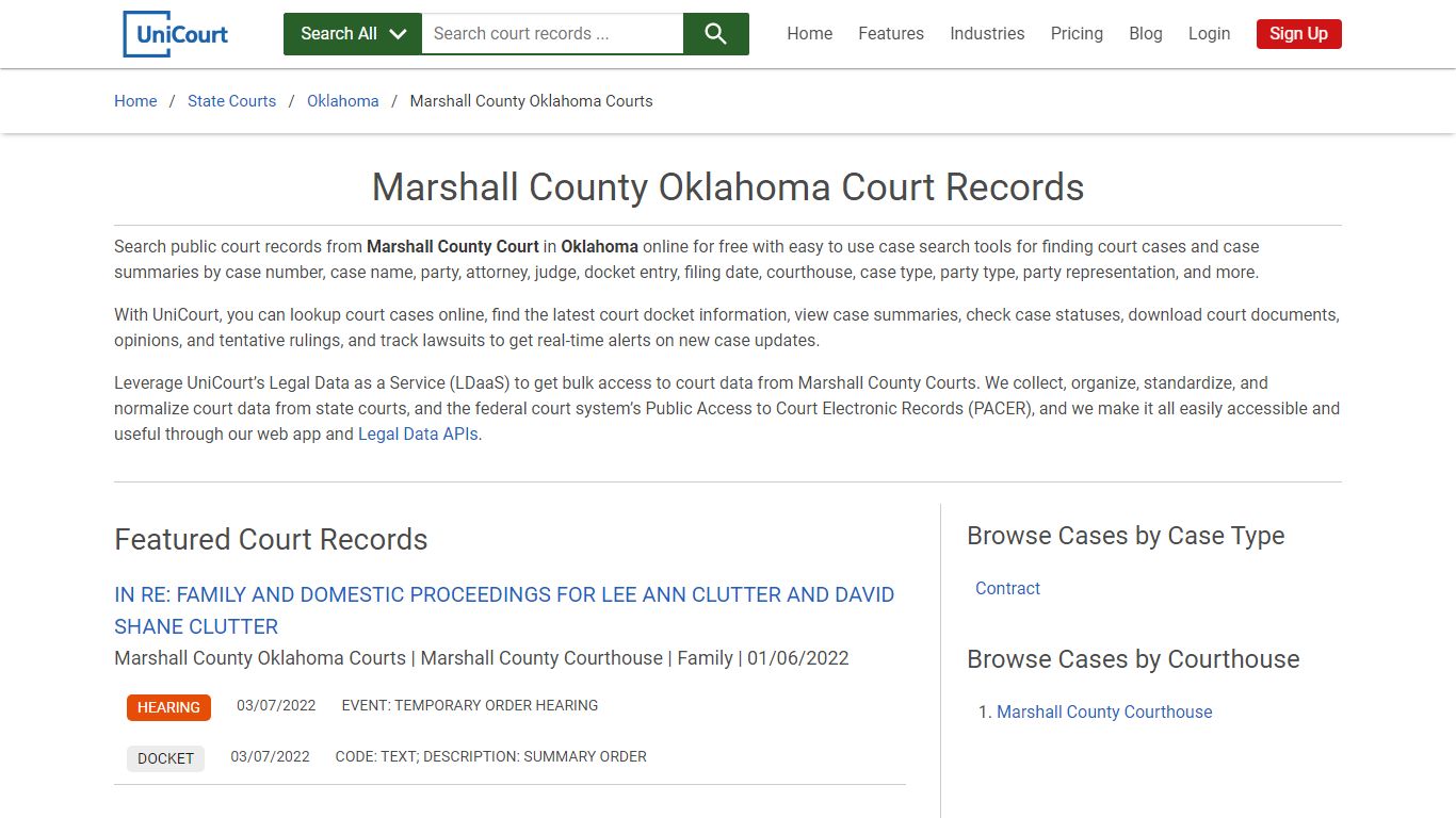 Marshall County Court Records | Oklahoma | UniCourt