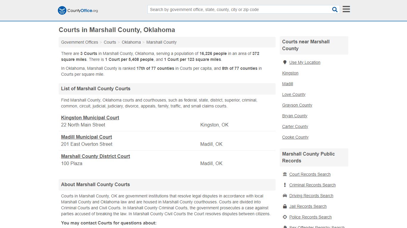 Courts - Marshall County, OK (Court Records & Calendars)